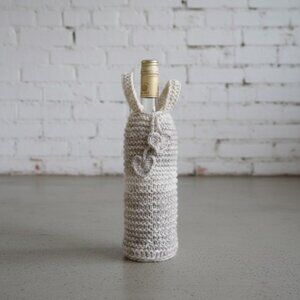 Hand-knit Bottle Cozy With Hearts Drawstring